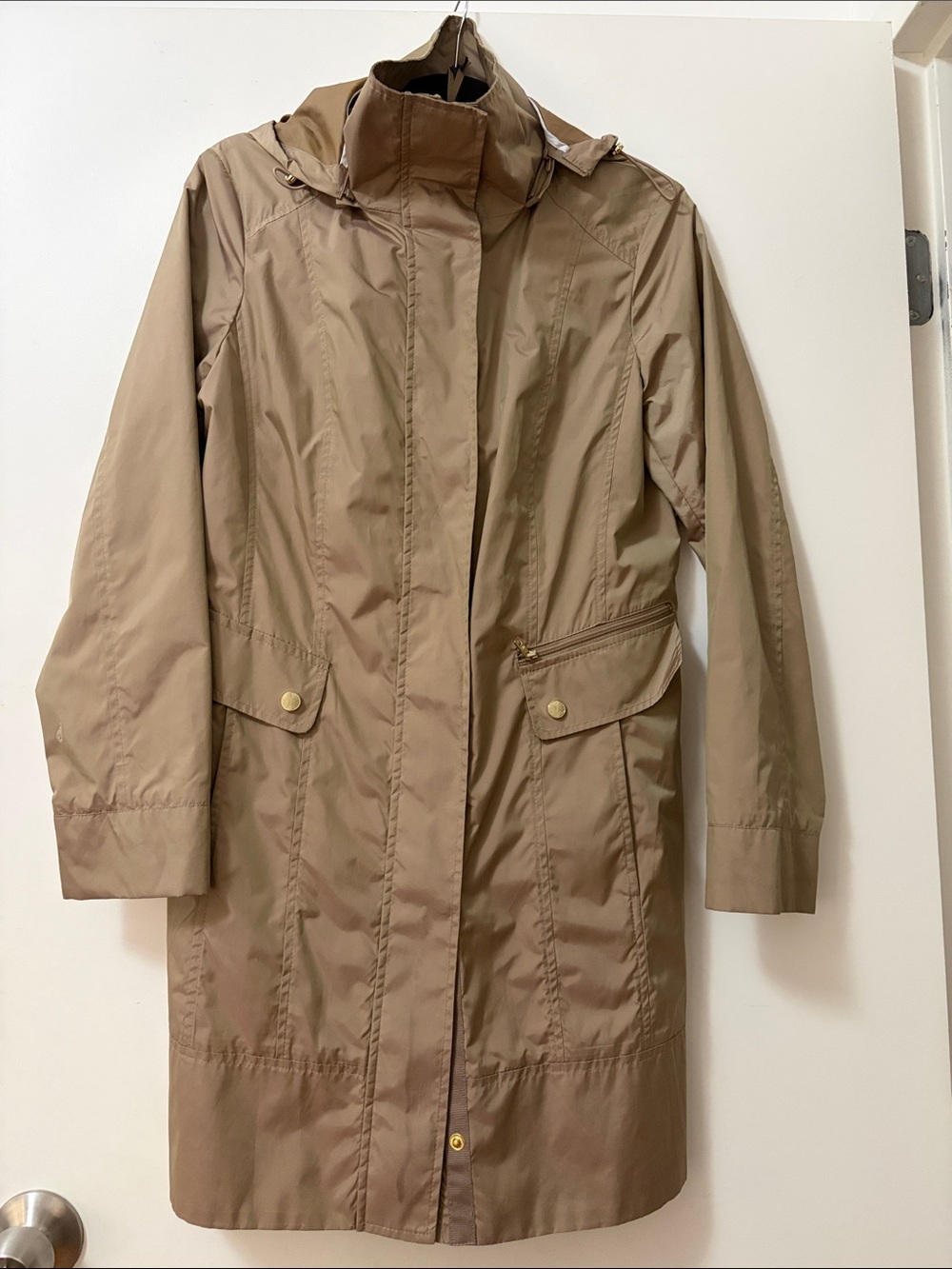 Cole Haan Khaki Hooded Raincoat S Petite Packable